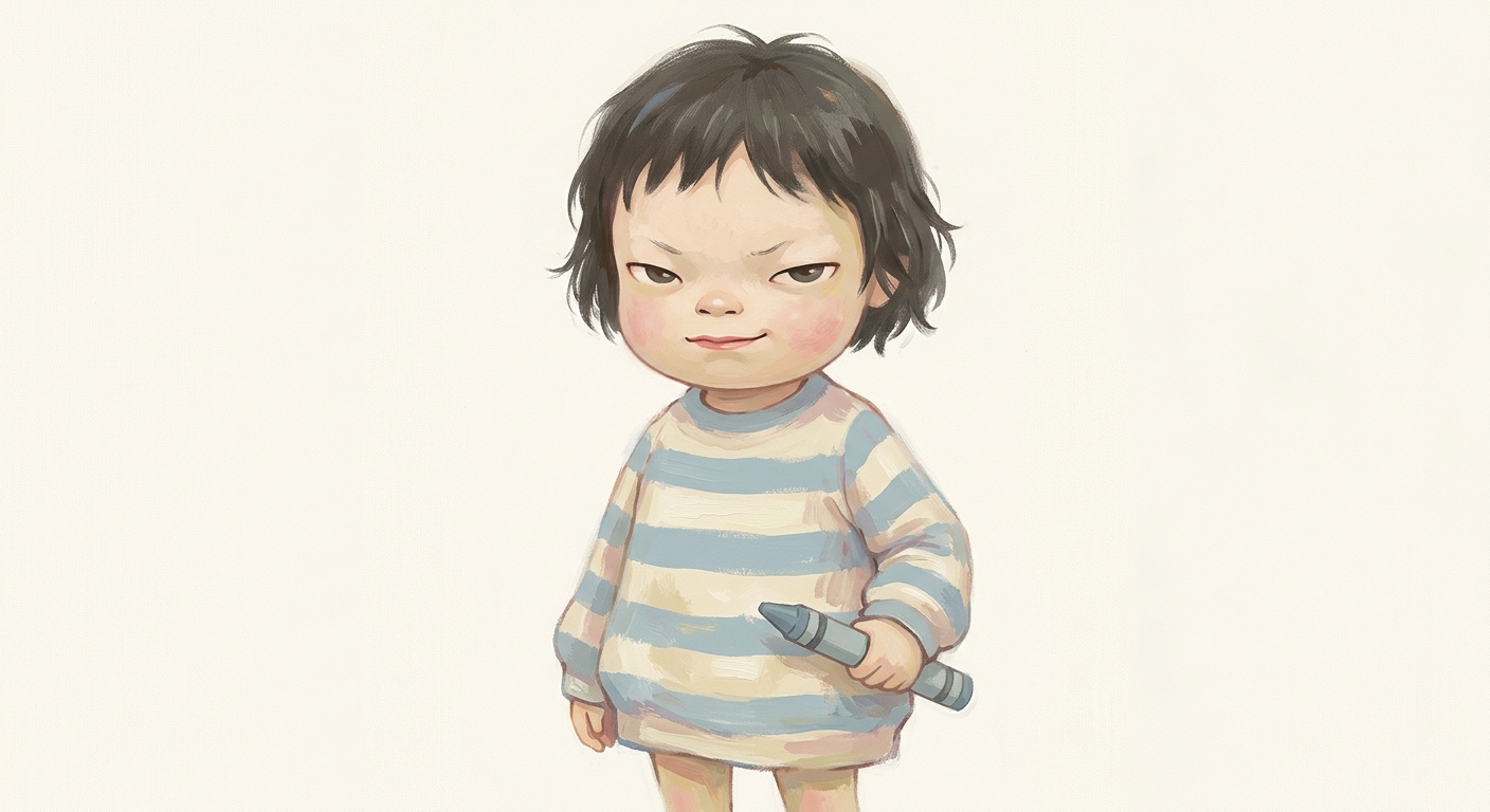 Gaki, Yoshitomo Nara-style portrait of a bratty Japanese kid, image 1.